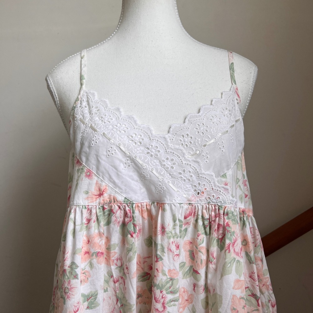 Vintage Floral Cotton Babydoll Dress Ruffle Oversized Nightgown Lace Empire Doll - Picture 3 of 6